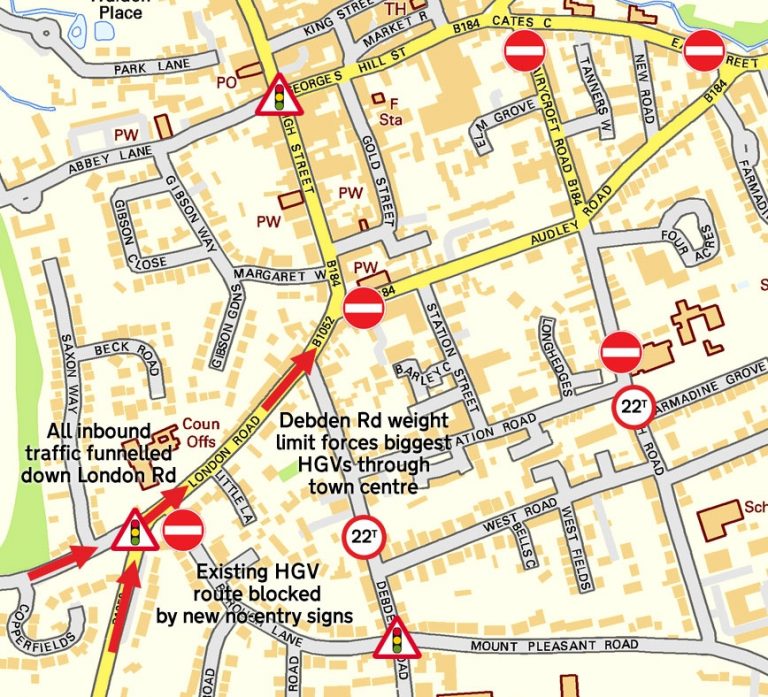 Saffron Walden Street Map with road signs 2 Residents for Uttlesford